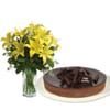 Yellow Asiatic Lilies Bouquet with 1 Kg Chocolate Cheesecake