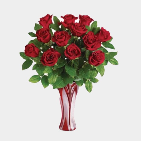 12 Long Stem Red Roses Arrangement