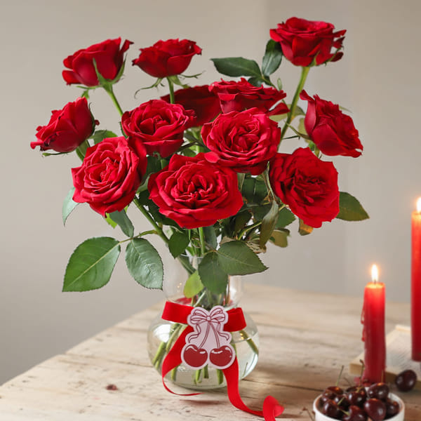 14 Red Rose Arrangement In Hourglass Vase