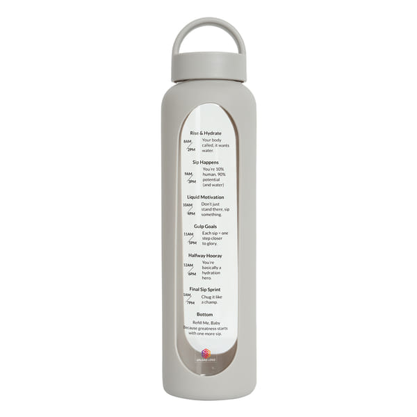 1L Borosilicate Glass Bottle with Hydration Text