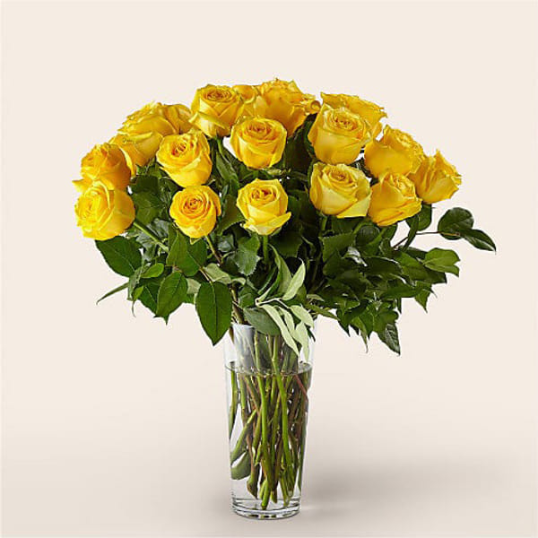 24 Yellow Roses With Vase