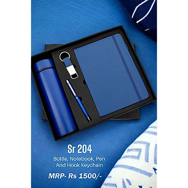 4 in 1 Employee Kit Blue Bottle Notebook Pen Hook keychain