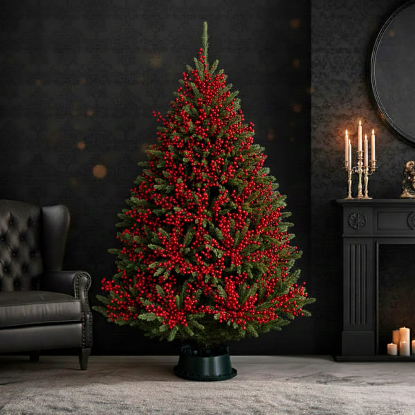 6 to 7 feet Red Berry Fresh Christmas Tree With Decoration