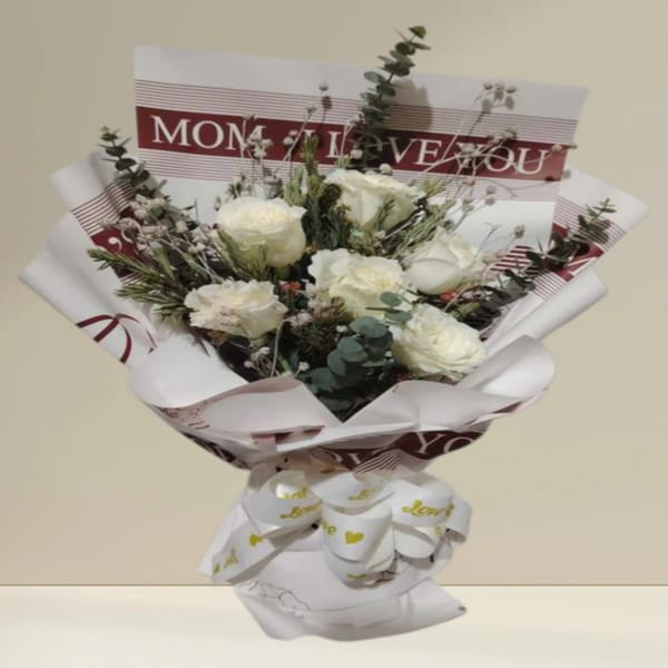 6 White roses Bouquet