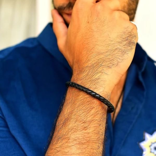 6Mm Round Double Braided Leather Cuff Bracelet