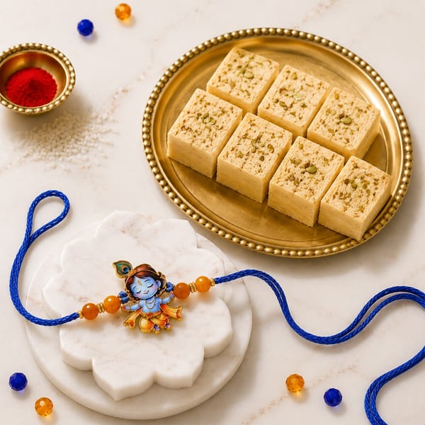 Adorable Bal Krishna Rakhi with Soan Papdi