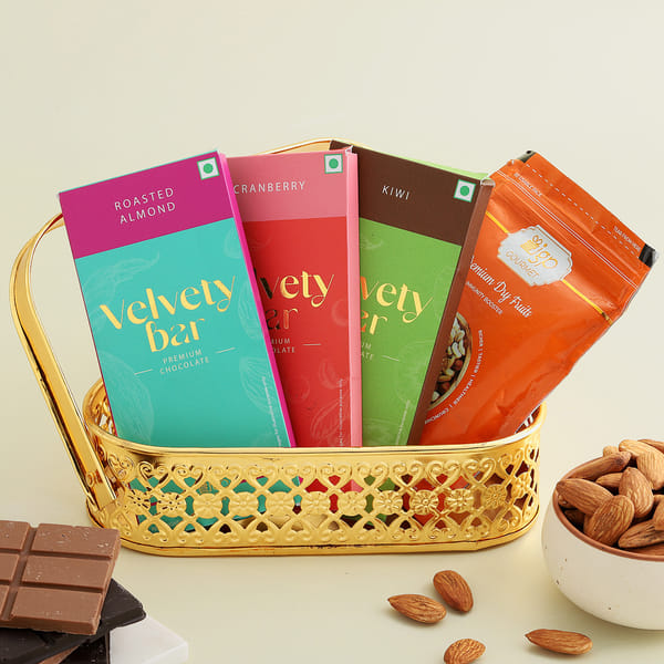 Almonds And Chocolates In Metal Basket