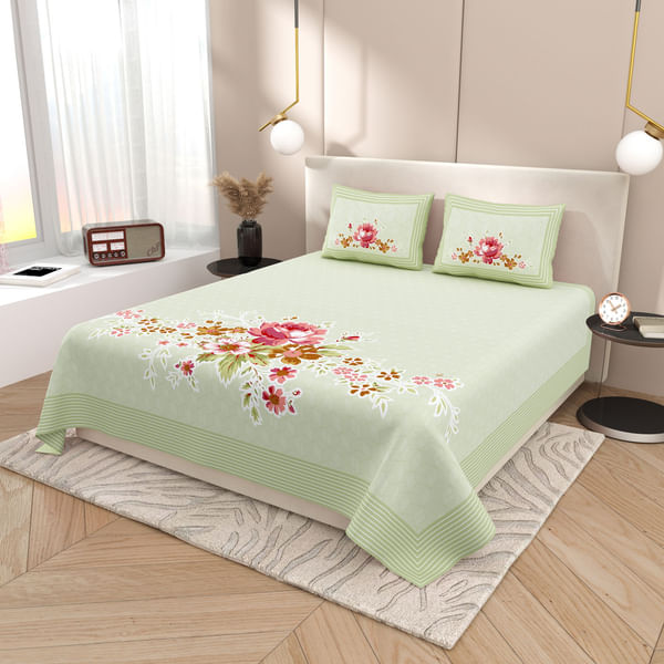 Alpine Green Floral King Bedsheet Set