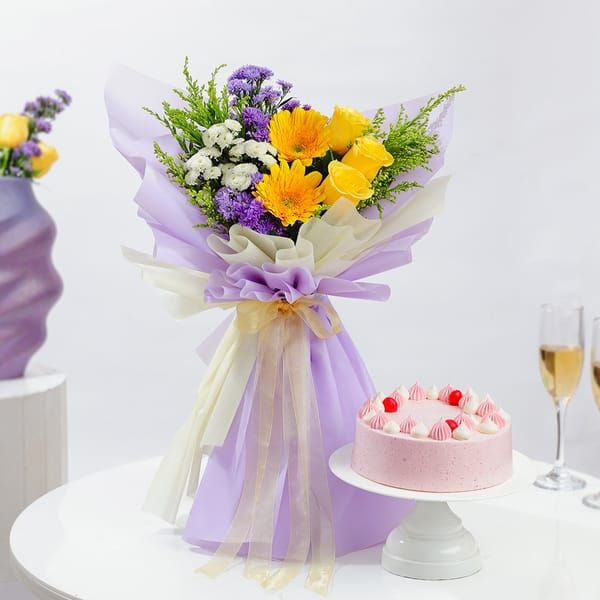 Anniversary Flowers And Cake Combo