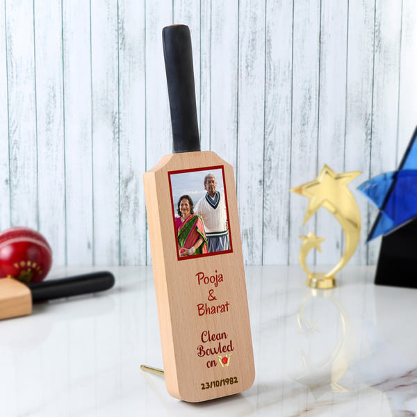 Anniversary Personalized Cricket Bat Photo Stand