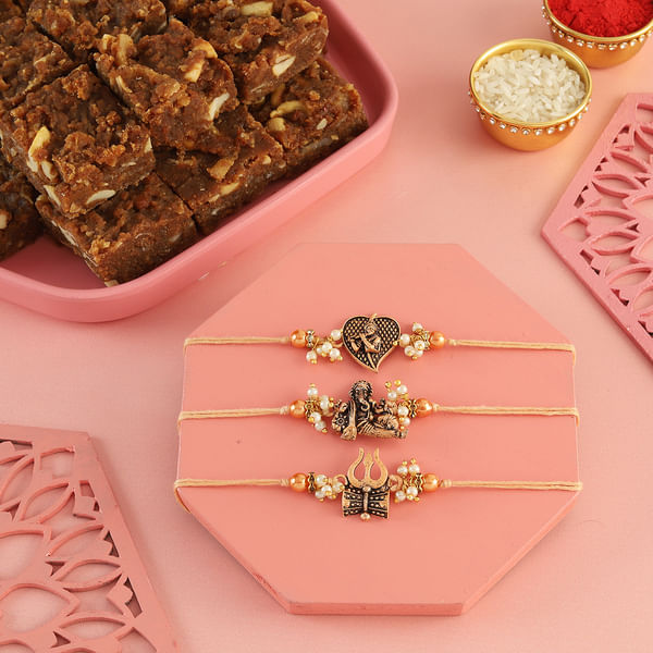 Antique Divinity Pearl Rakhis With Doda Barfi