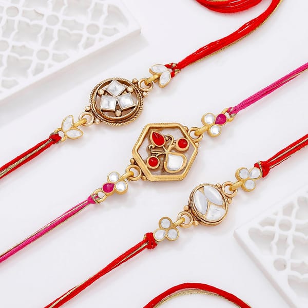 Antique Finish Meena Work Rakhis-Set Of 3