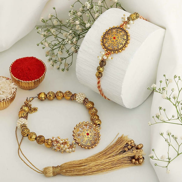 Antique Pearl Bhaiya Bhabhi Rakhi