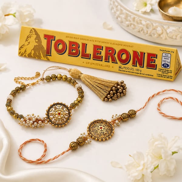 Antique Pearl Rakhi and Toblerone Combo