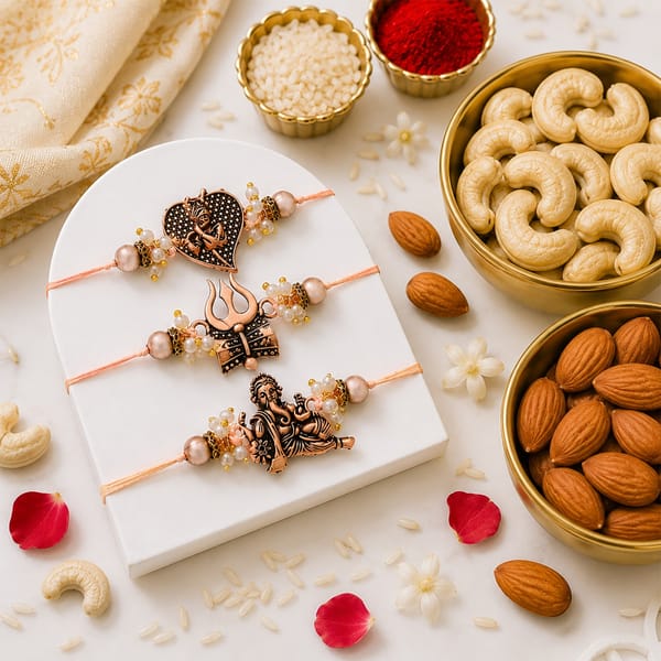 Antique Pearl Rakhi Combo with Almonds & Cashews