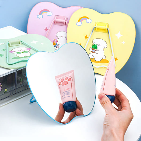 Apple Shaped Mirror With Stand - Cartoon Print - Assorted - Single Piece
