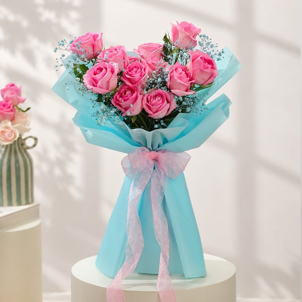 Aqua Blush Rose Bouquet