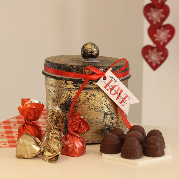 Artisan Chocolates In Airtight Metal Container