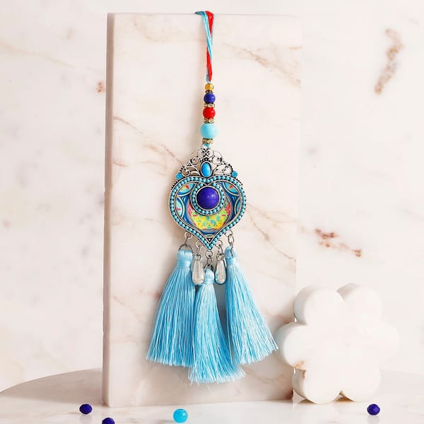 Artistic Blue Tassel Lumba Rakhi