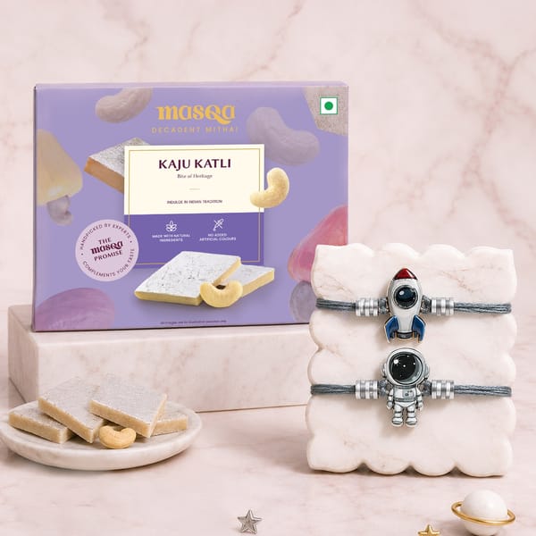 Astronaut & Spaceship Rakhi with Kaju Katli