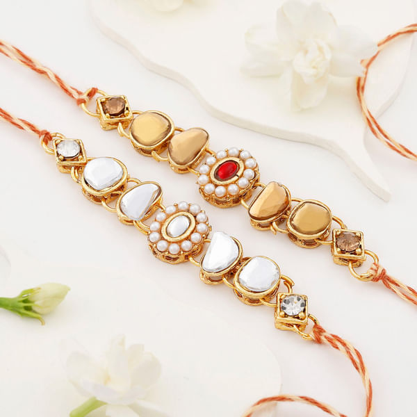 Attractive Kundan And Pearl Rakhi Set Of 2