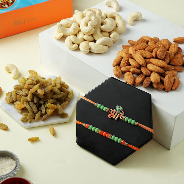 Auspicious Beads Rakhis With Dry Fruits