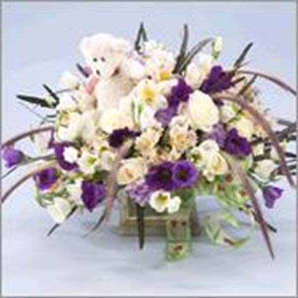 Baby boy / girl arrangement with teddy bear