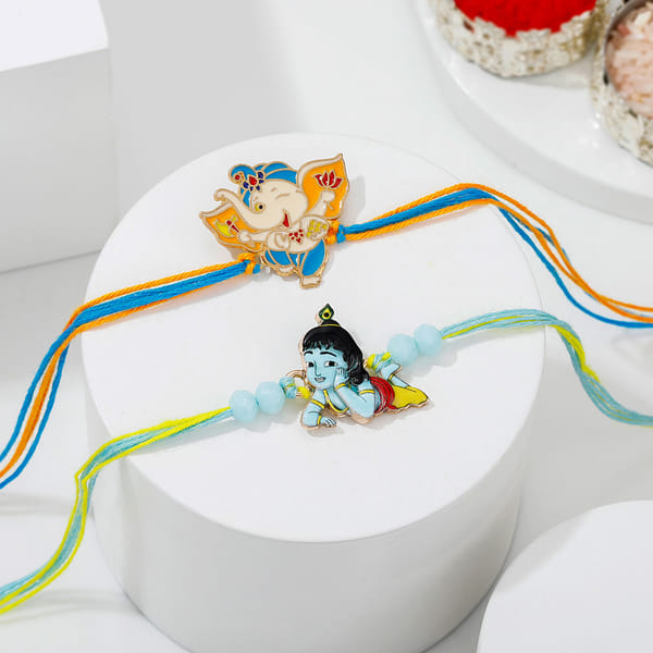 Bal Ganesha And Krishna Rakhi For Kids - Set Of 2