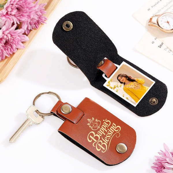 Bappa's Blessing Personalized Leather Photo Keychain