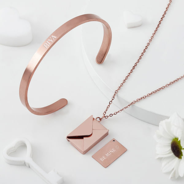 Be Mine - Personalized Envelope Pendant Chain With Cuff Bracelet