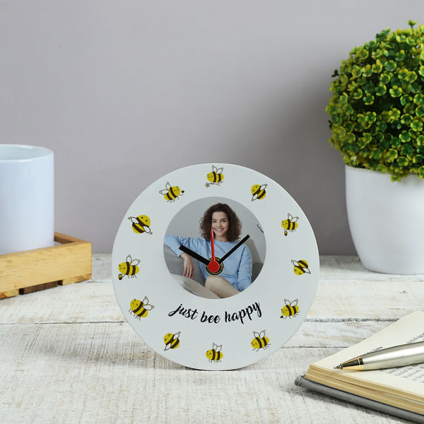 Bee Happy Personalized Wooden Table Clock