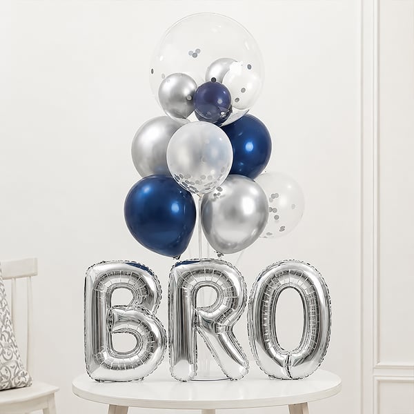 Best Bro Blue & Silver Balloon Bouquet for Rakhi