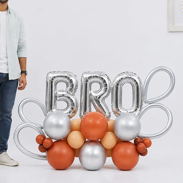 Best Bro Brown & Silver Balloon Bouquet for Rakhi