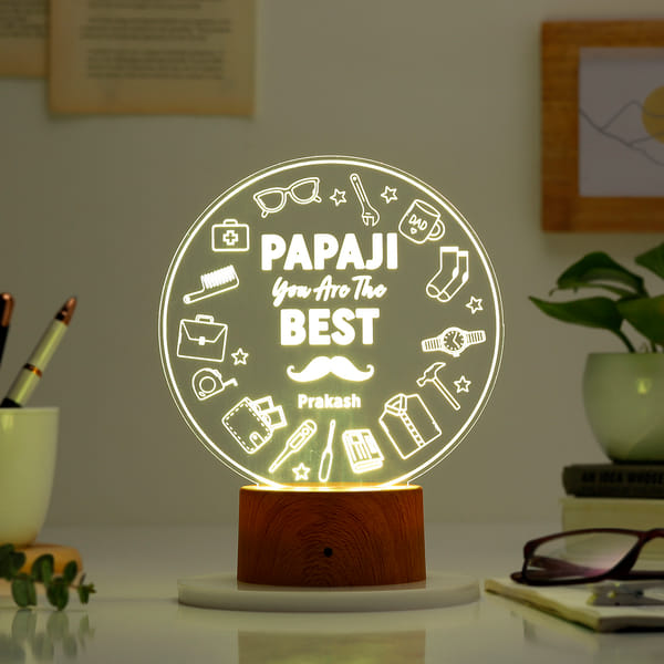 Best Papa Ji Personalized Wooden Finish Base LED Lamp