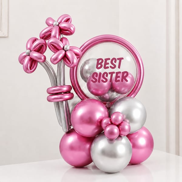 Best Sister Pink Silver Balloon Arrangement for Rakhi