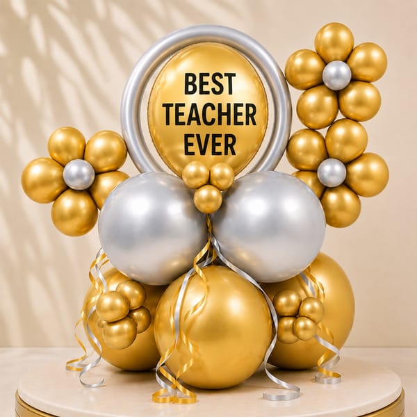 Best Teacher Ever Gold & Silver Balloon Arrangement