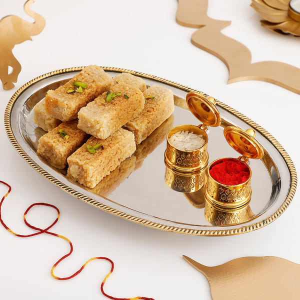 Bhai Dooj Puja Thali With Milk Cake
