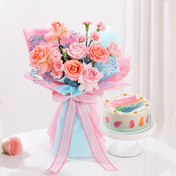 Birthday Bliss Treats And Blooms Combo