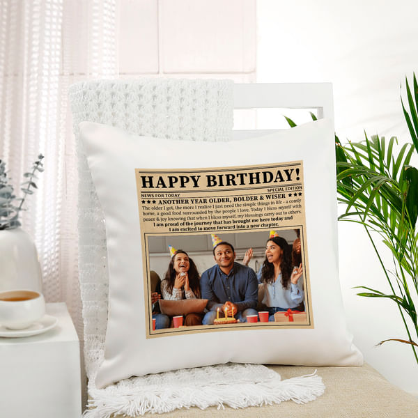 Birthday Bulletin Personalized Cushion
