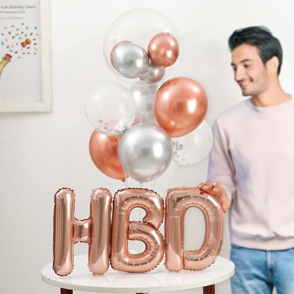 Birthday Elegance Rose Gold & Silver Balloon Bouquet