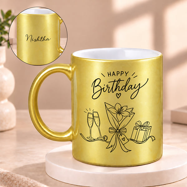 Birthday Flowers Personalized Gold Mug