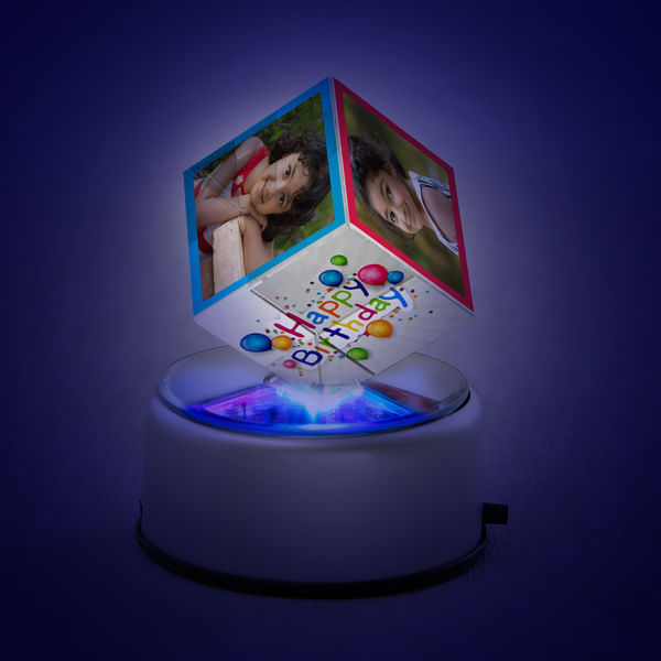 Birthday Personalized Rotating Crystal Cube with LED