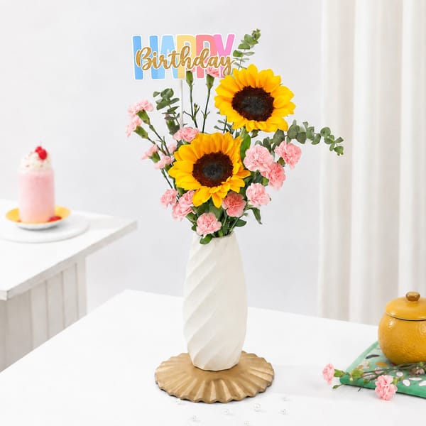 Birthday Sunflower and Carnation Arrangement
