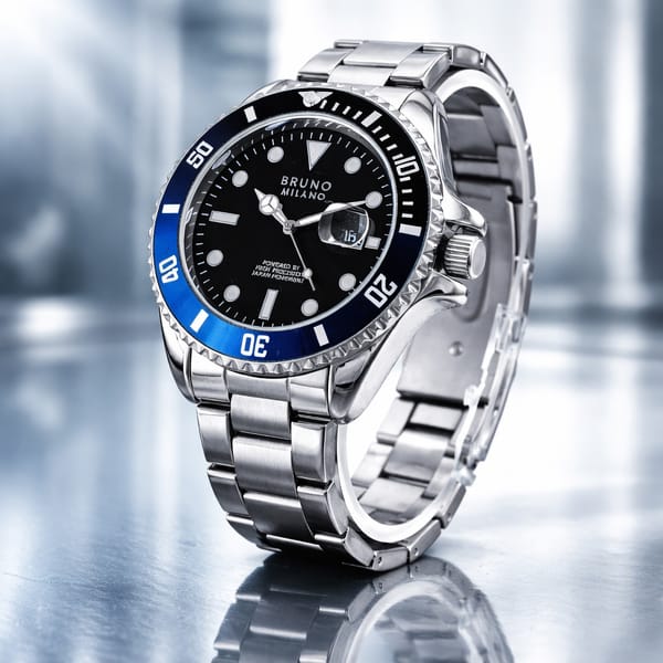 Black and Blue Rotating Ring Stainless Steel Watch For Men