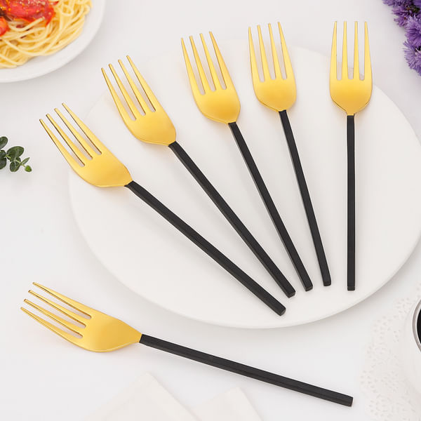 Black And Gold Fork - Set Of 6