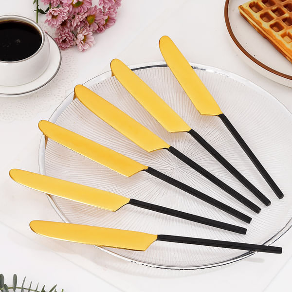Black And Gold Knife - Set Of 6