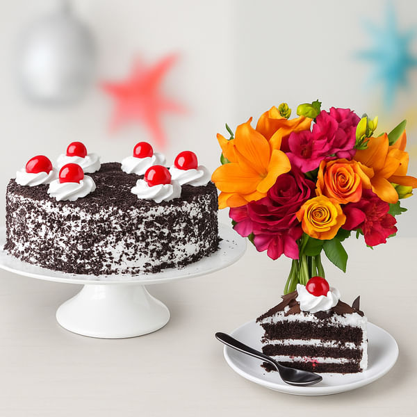 Black Forest Cake N Mix Flowers