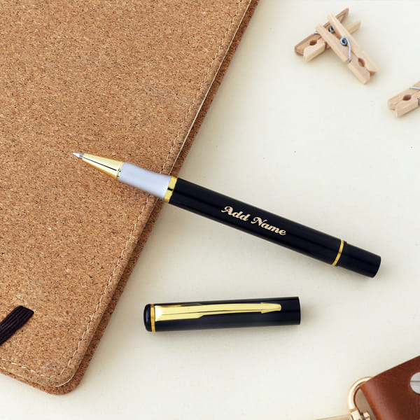 Black Metal Roller Pen Laser Engraving - Customized WIth Name
