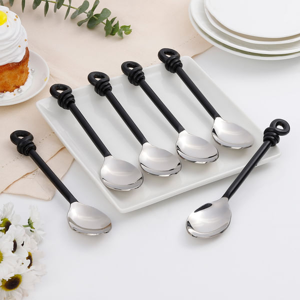 Black Stainless Steel Spoon - Small - Set Of 6