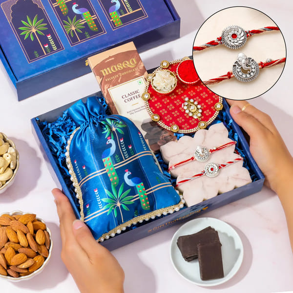 Blessed Bonds Rakhi Hamper with Traditional Thali
